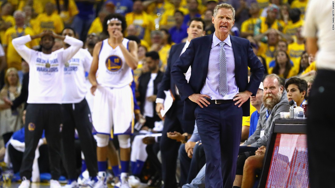 Golden State head coach Steve Kerr reacts to a play in the first half. The Warriors won an NBA record 73 games during the regular season.