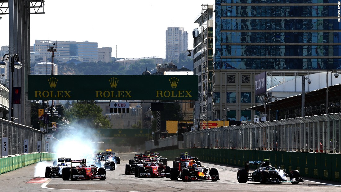 The street circuit was expected to cause problems for the drivers -- especially at the start (pictured) -- but there were no major incidents during the race. 