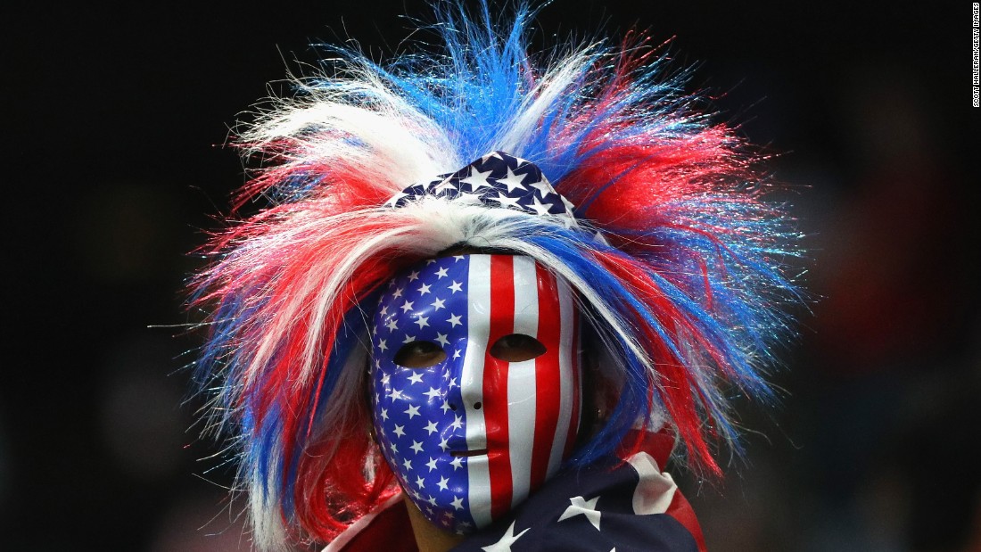 A U.S. fan is seen before the match at NRG Stadium.
