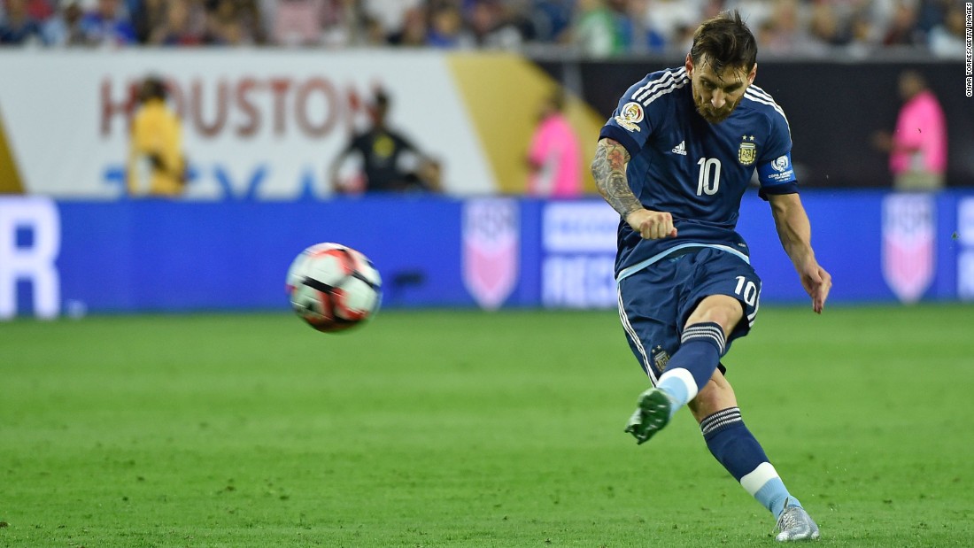 Argentina superstar Lionel Messi scores a free-kick goal against the United States on Tuesday, June 21. Messi also had a couple of assists in the match, which Argentina won 4-0 to clinch a spot in the Copa America final.