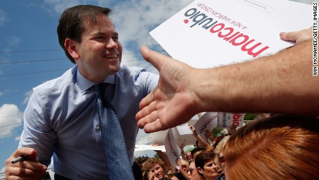 MELBOURNE, FL - MARCH 14:  Republican presidential candidate Sen. Marco Rubio (R-FL) greets supporters while campaigning at That Little Restaurant March 14, 2016 in Melbourne, Florida. Florida holds its presidential primary tomorrow.  (Photo by Win McNamee/Getty Images)