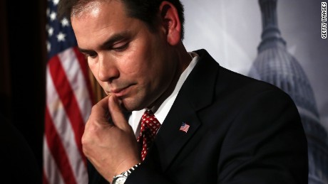 WASHINGTON, DC - JANUARY 28:  U.S. Sen. Marco Rubio (R-FL) listens during a news conference on a comprehensive immigration reform framework January 28, 2013 on Capitol Hill in Washington, DC. A group of bipartisan senate members have reached to a deal of outlines to reform the nation immigration laws that will provide a pathway for the 11 million illegal immigrants in the country to citizenship.  (Photo by Alex Wong/Getty Images)