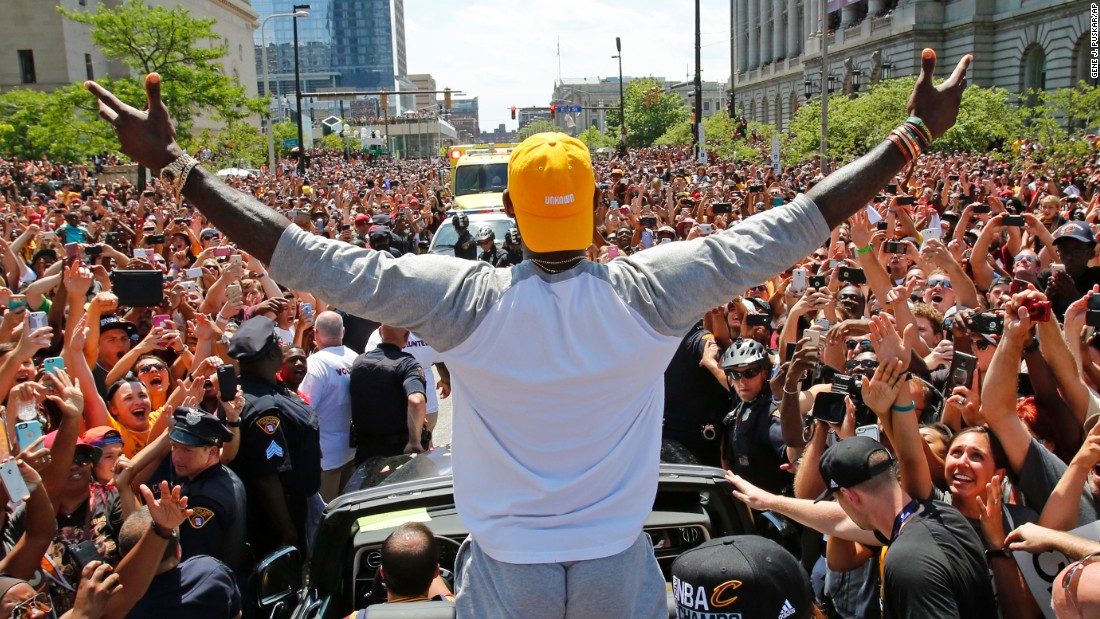 LeBron James at Cavs 2016 parade via edition.cnn.com