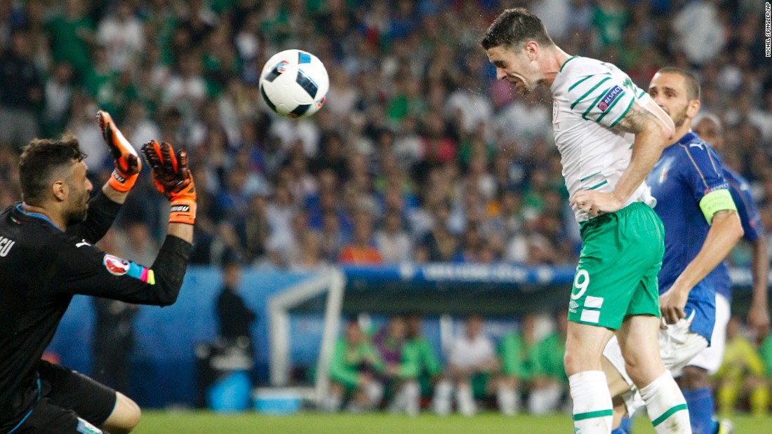 Ireland&#39;s Robbie Brady heads in a late second-half goal to defeat Italy on Wednesday, June 22. The 1-0 result clinched a spot for the Irish in the knockout stage of Euro 2016. Italy had already won the group.