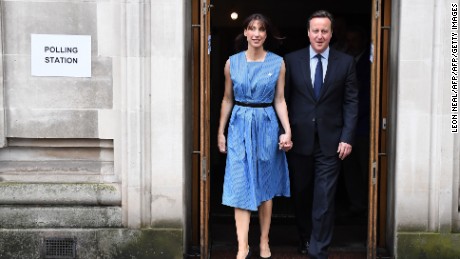 British PM David Cameron and his wife Samantha after casting their votes.