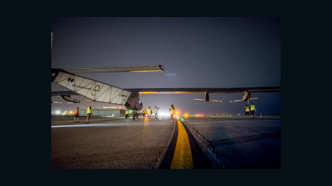 Solar Impulse 2 sits on the runway at JFK international airport prior to departing to cross the Atlantic on June 20, 2016.