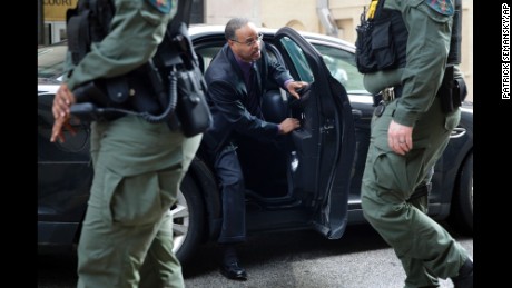 Officer Caesar Goodson, one of six Baltimore city police officers charged in connection to the death of Freddie Gray, arrives at a courthouse before receiving a verdict in his trial in Baltimore, Thursday, June 23, 2016.