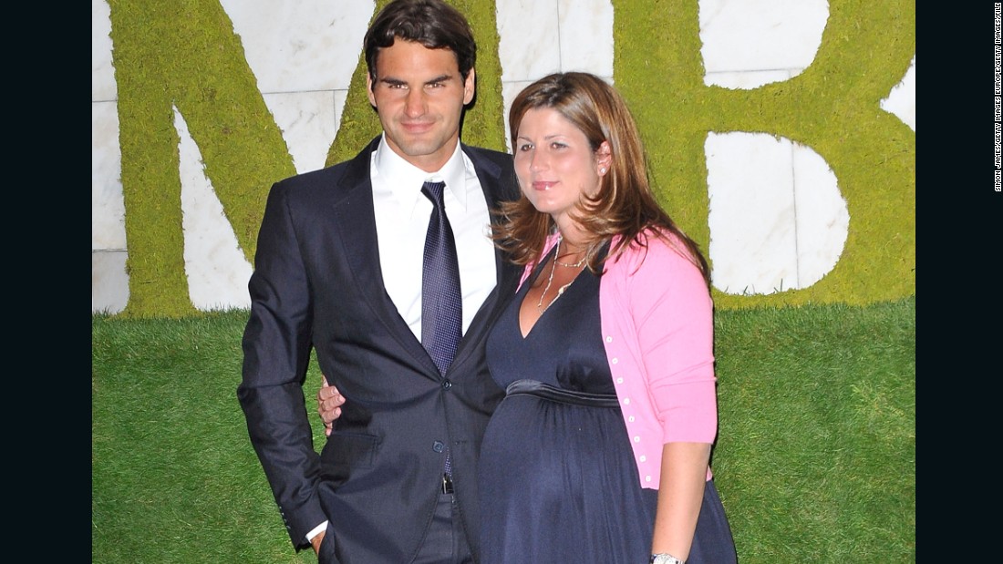 Federer has four children -- two sets of twins -- with wife Mirka, pictured pregnant in 2009 after the Swiss player won Wimbledon for the sixth time. 