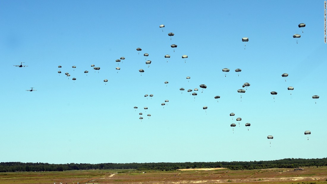 U.S. troops land near Torun, Poland, as part of a NATO military exercise on Tuesday, June 7.