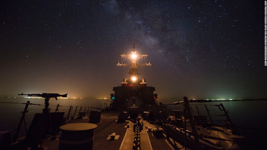 The USS Gonzalez, a guided-missile destroyer, travels through the Suez Canal on Wednesday, June 8. The canal connects the Mediterranean Sea to the Red Sea.