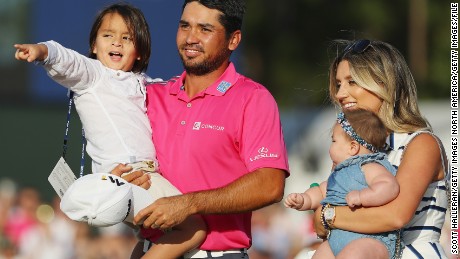 Day celebrates with his family after winning the 2016 Players Championship at Sawgrass.