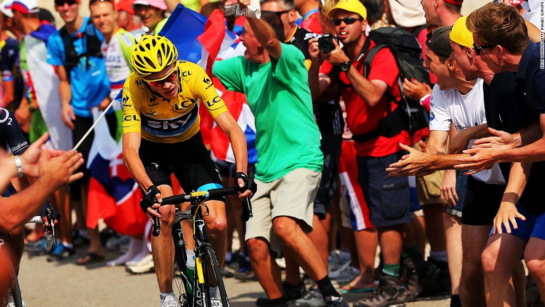 Froome is pictured powering to victory on stage 15 of the 2013 Tour de France on the climb to the Mont Ventoux summit. He is race favorite this year.