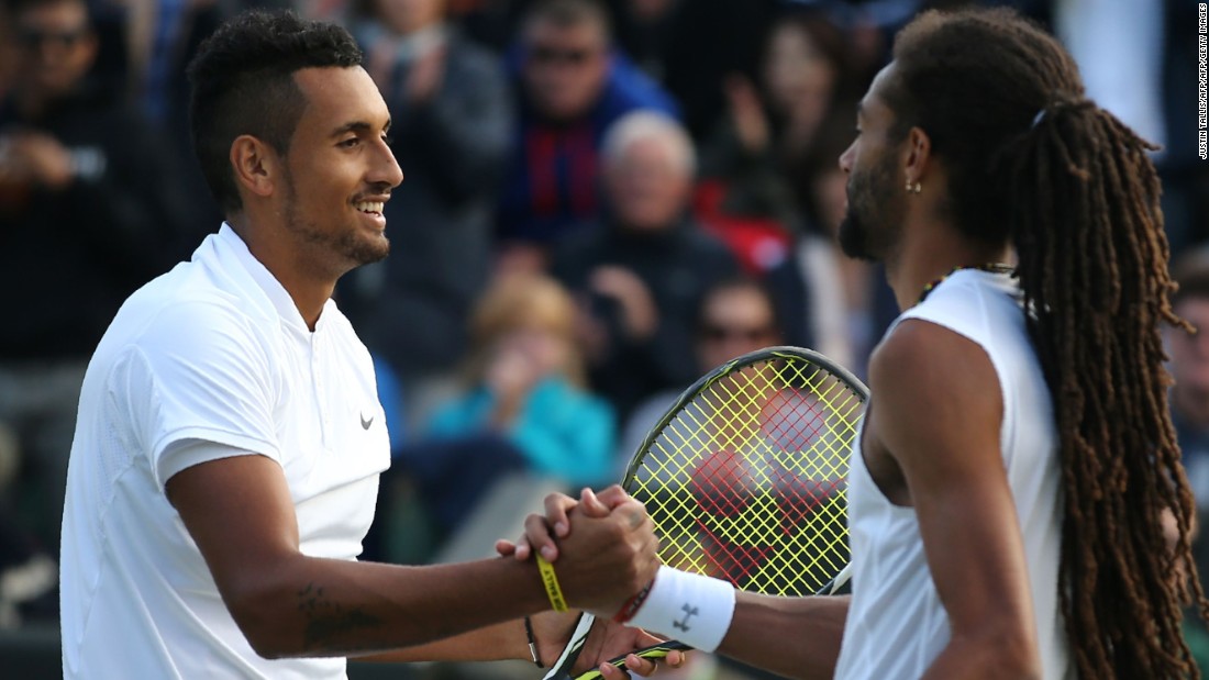 Nick Kyrgios, left, beat Dustin Brown in a short five-setter. It lasted two hours, five minutes. 