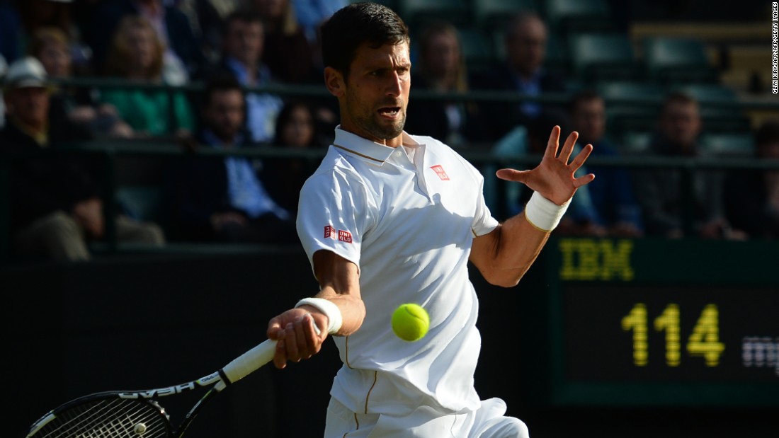 Novak Djokovic, who has won four straight majors, trailed American Sam Querrey when rain halted play at 8 p.m. local time. 