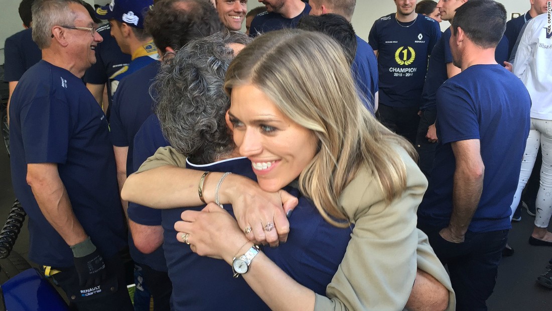 With the title clinched for Renault e.Dams, Supercharged presenter gives co-founder Alain Prost a congratulatory hug. 