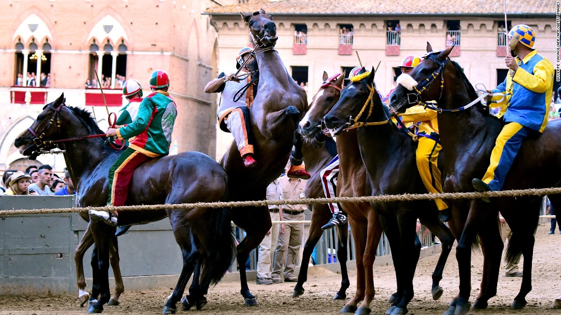All the riders wear the respective colors of their districts but, in a race dubbed by some &quot;the toughest horse race in the world,&quot; they must ride bareback.