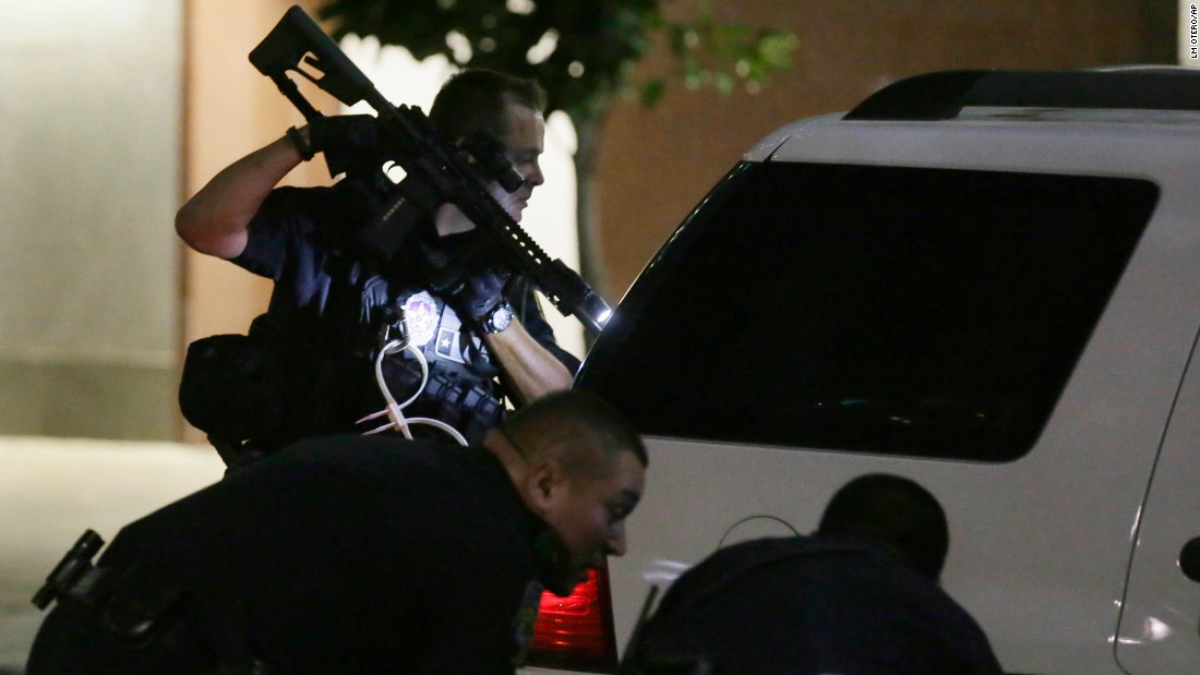 Dallas police check a car after detaining a driver.