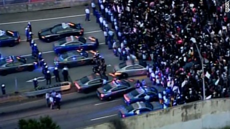 Protesters in Atlanta block a highway following the recent police shootings