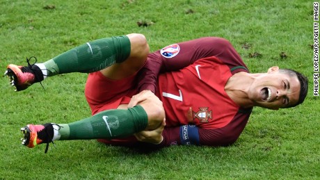 Ronaldo failed to recover from a collision with Dimitri Payet. 