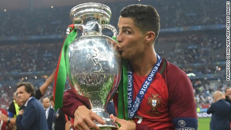 Ronaldo celebrates after Portugal&#39;s historic victory.