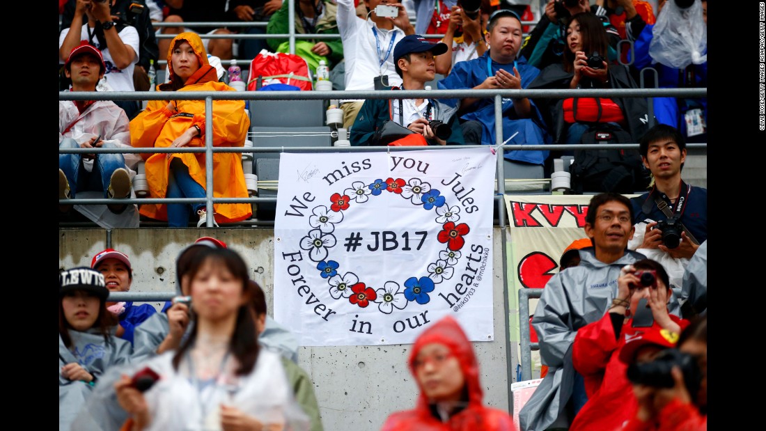 A Bianchi tribute is displayed by a fan at Japan&#39;s Suzuka Circuit on September 24, 2015 in Suzuka, Japan.
