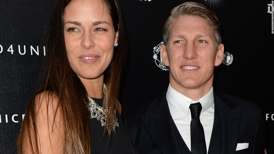 Schweinsteiger and Ivanovic pose for pictures on the red carpet as they arrive to attend the &quot;United for UNICEF Gala Dinner&quot; at Old Trafford in Manchester on November 29, 2015. 