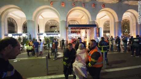 Wounded victims of the attack in Nice, France, are evacuated from the scene.
