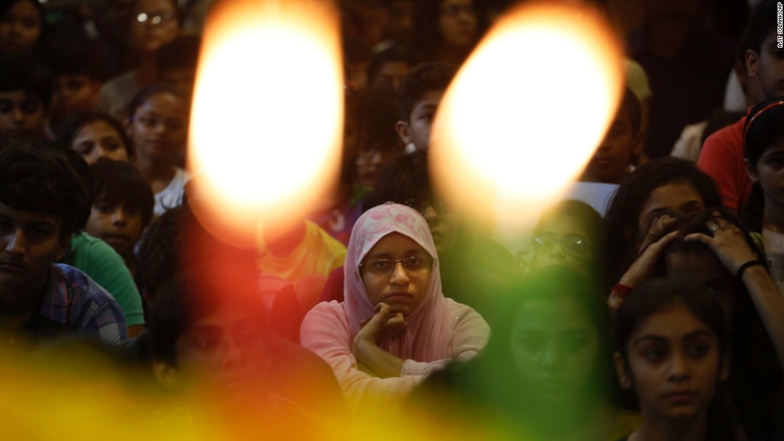 Indian children in Ahmadabad attend a prayer ceremony.