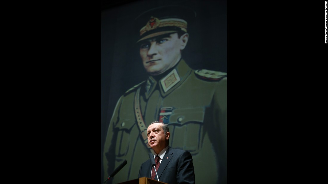 Erdogan delivers a speech during his visit to the Turkish War Colleges Command in Istanbul on Monday, March 28.