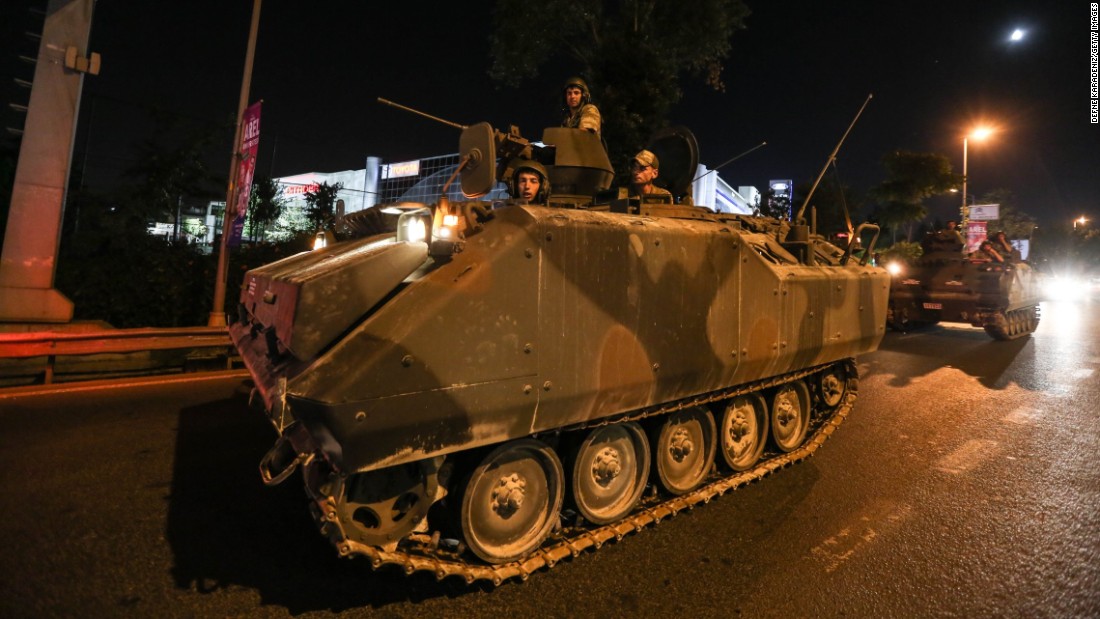 Turkish military members make their way through the streets of Istanbul.