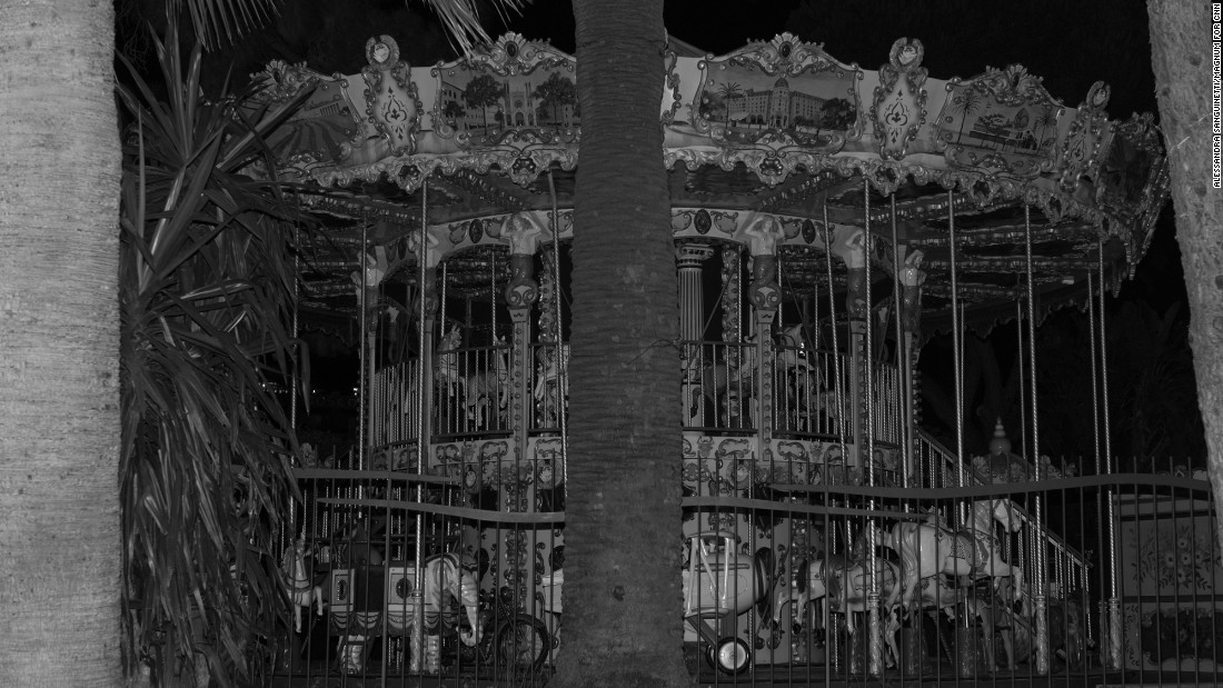 A closed carousel on the Promenade des Anglais.