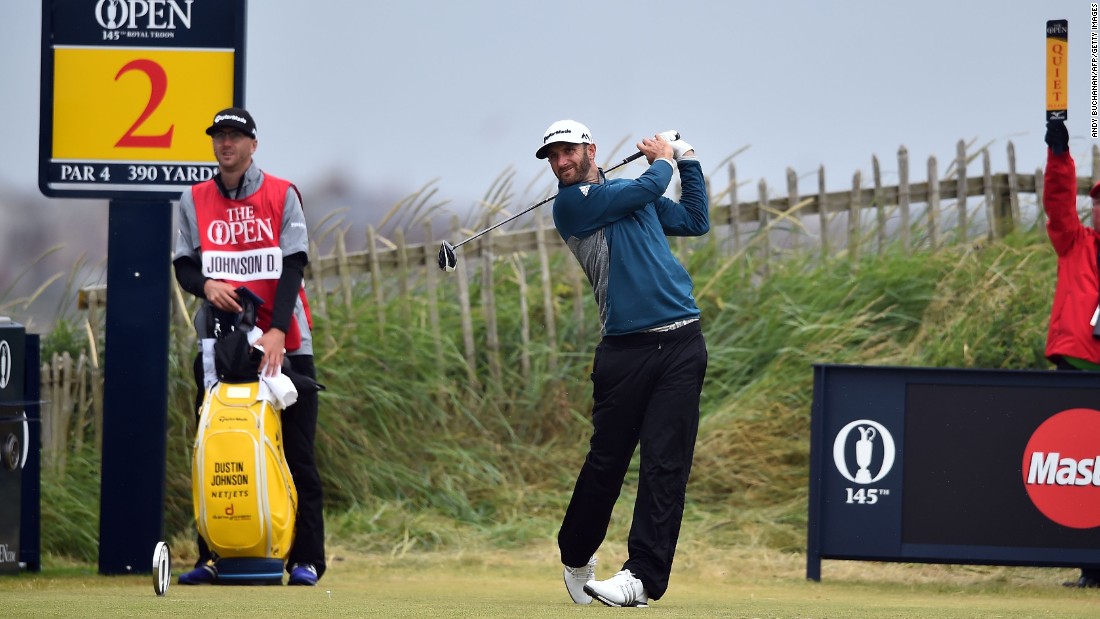 U.S. Open champion Dustin Johnson challenged at five-under until dropping four shots on the back nine of his third round at Royal Troon.