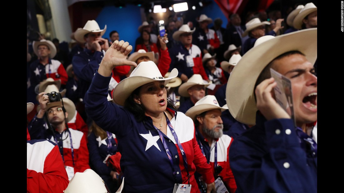 Delegates from Texas protest.