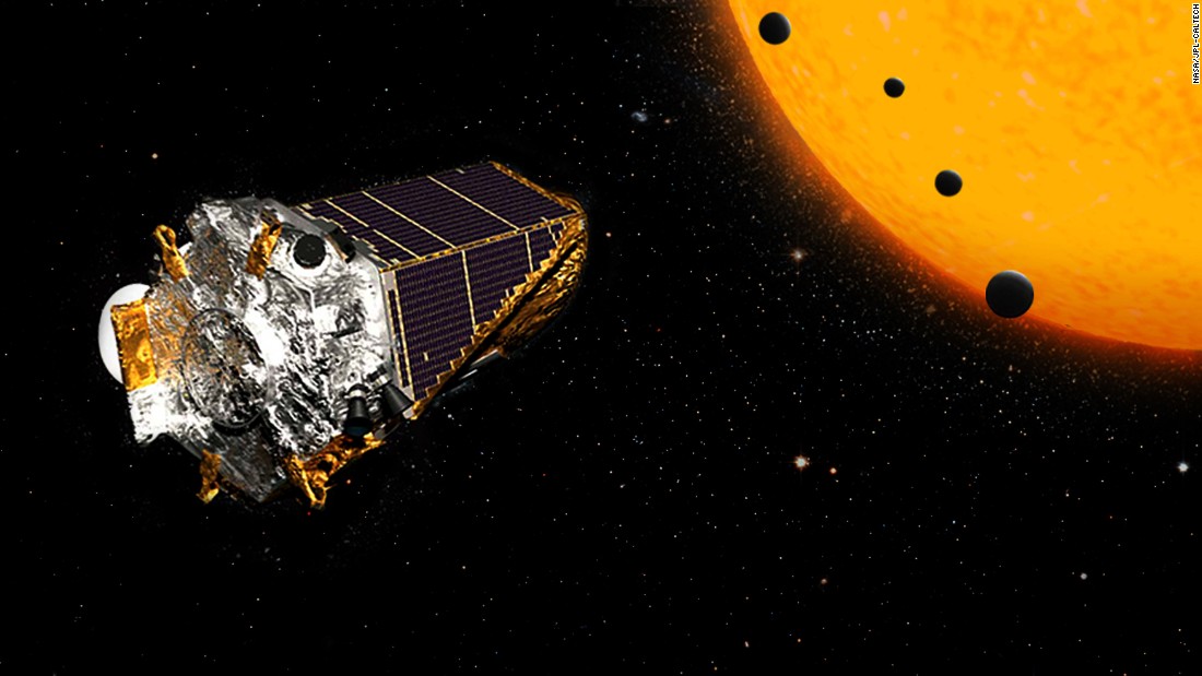 Out of a new discovery of 104 exoplanets, astronomers found four similar in size to Earth that are orbiting a dwarf star. Two of them have the potential to support life. The craft depicted in this illustration is the NASA Kepler Space Telescope, which has helped confirm the existence of thousands of exoplanets. 