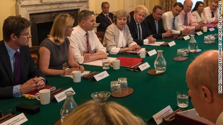 May is pictured at her first Cabinet meeting Tuesday.