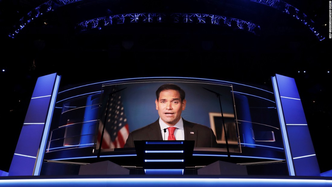 U.S. Sen. Marco Rubio, another one of Trump&#39;s primary opponents, delivers a video message.