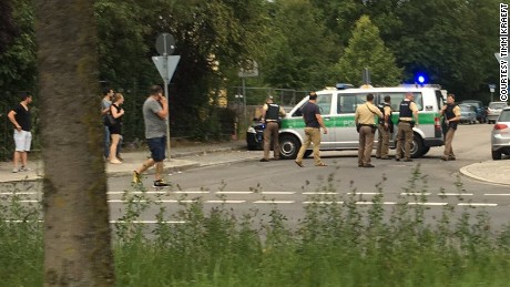 Timm Kraeft posted a photo from near the Munich mall where streets were blocked by police.