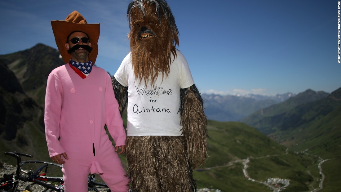 Fans of Nairo Quintana wait at the top of the Col du Tourmalet during stage eight.
