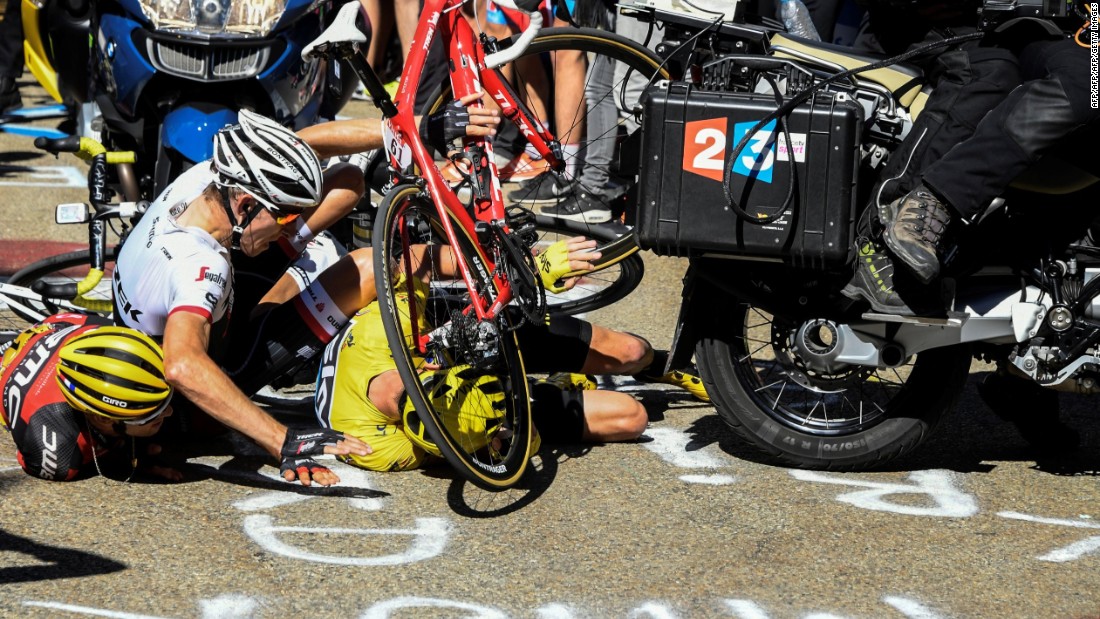 Stage 14 was the scene of remarkable drama as Froome, Bauke Mollema and Richie Porte collided with a broadcasters motorbike.