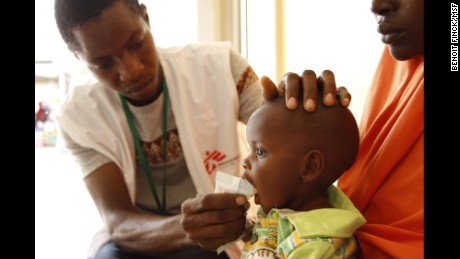 Doctors Without Borders medics examine a child at a center in the Maiduguri area.