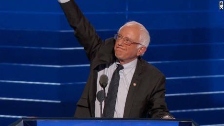 Bernie Sanders takes the stage at the DNC Convention