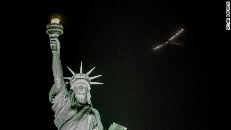 Solar Impulse 2 above the Statue of Liberty