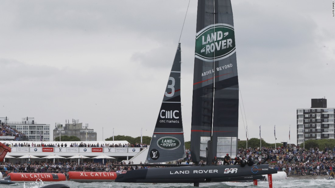 Ben Ainslie&#39;s Land Rover BAR team was a popular winner of the series event at its home port of Portsmouth. 