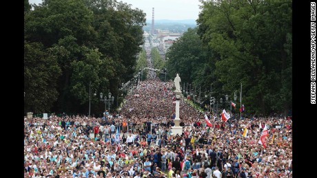 Crowds of the faithful attend a mass in Czestochowa, Poland.