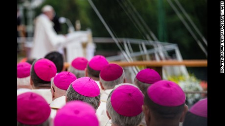 Bishops attend a Mass celebrated by Pope Francis on Thursday in Czestochowa, Poland.