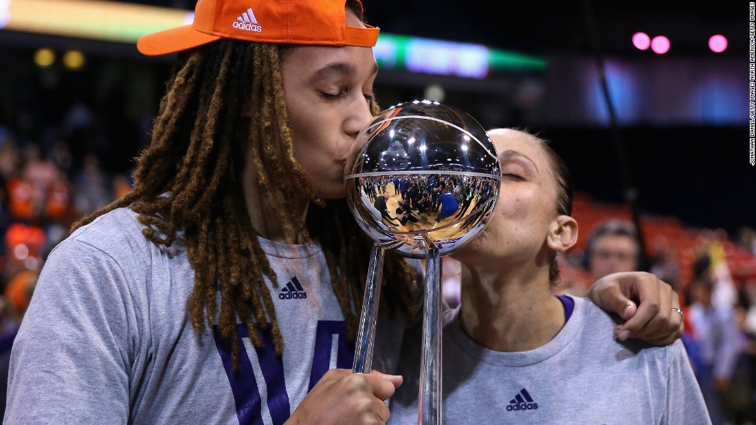 Griner (L) and Taurasi celebrate after winning the WNBA championship with the Phoenix Mercury in 2014. The pair will also partner in Rio for the U.S. women&#39;s national team.  
