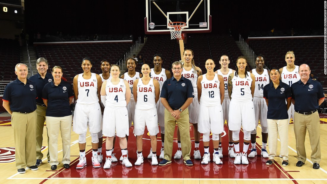 Members of the 2016 USA Basketball Women&#39;s National team pose before a pre-Olympic exhibition. The team is riding a 41-game winning streak dating back to 1992, and is 56-1 since the U.S. boycott of the Summer Olympics in 1980. 