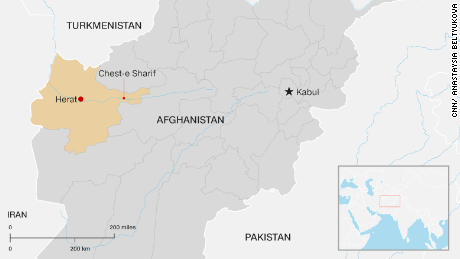 A map locating the district of  Chest-e-Sharif in Afghanistan&#39;s Herat province, where a convoy of tourists was struck by a rocket. 