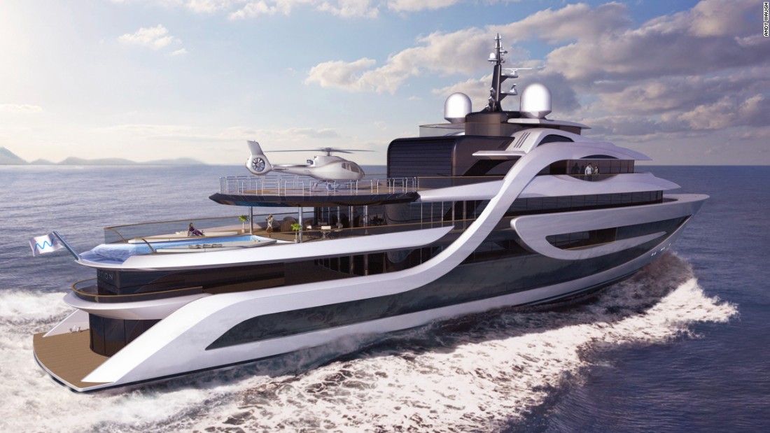 Waugh has designed several superyacht concepts. &lt;a href=&quot;http://www.andywaugh.co.uk/concepts/expedition/#&quot; target=&quot;_blank&quot;&gt;Expedition&lt;/a&gt; &quot;is a high-volume 75-meter explorer yacht with unparalleled levels of accommodation,&quot; he says. It features a permanent helipad, heli-garage, spa with sauna, steam room and massage room. It also has a private cinema and an infinity pool.