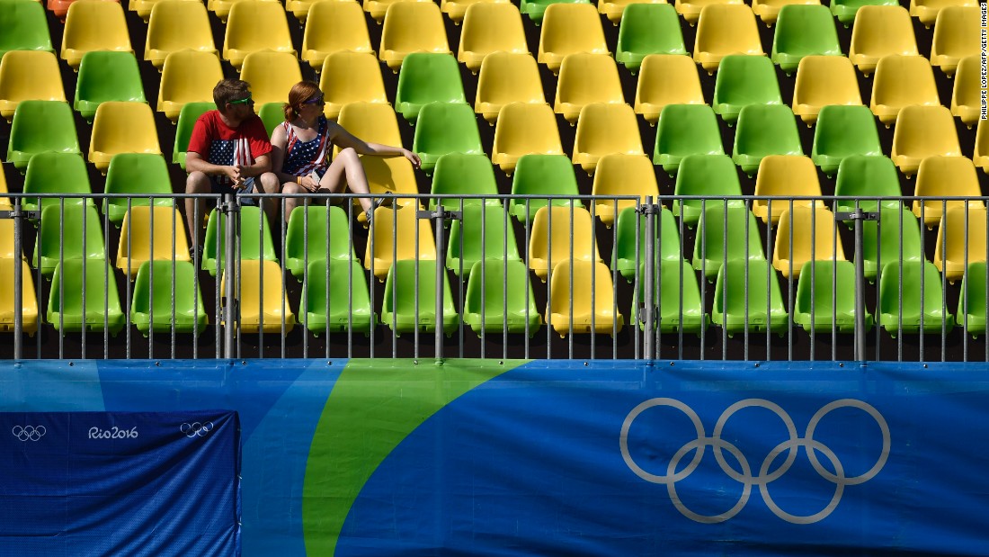 Spectators attend the women&#39;s rugby sevens event at Deodoro Stadium in Rio de Janeiro.